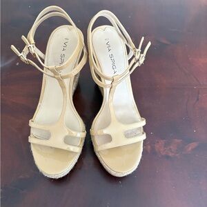 Via Spiga Nude Leather Espadrille Wedge Sandals 8.5